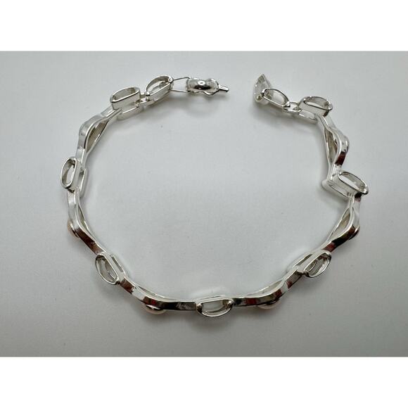 Designer Peruvian Sterling Silver 950 and 18K Gold Inlay Bracelet - 7.5” - Picture 4 of 7